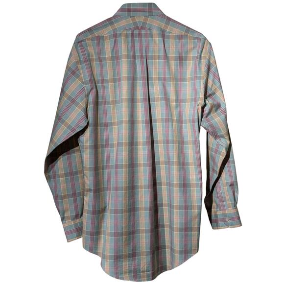 Lands' End Mint Plaid No Iron Tailored Fit Button Front Mens' Size 16-33 Shirt - Picture 2 of 9